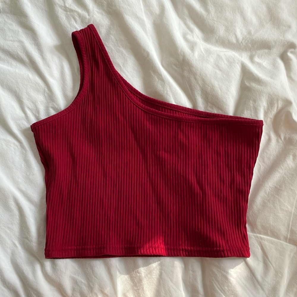Dark red one shoulder crop top
